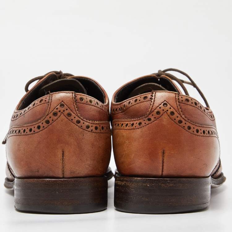 Pre Owned Prada Brown Leather Lace Up Oxfords Size 41