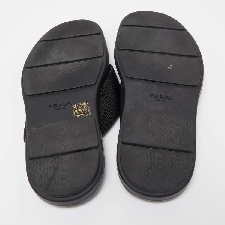 Pre Owned Prada Black Fabric and Leather Thong Flat Sandals Size 42