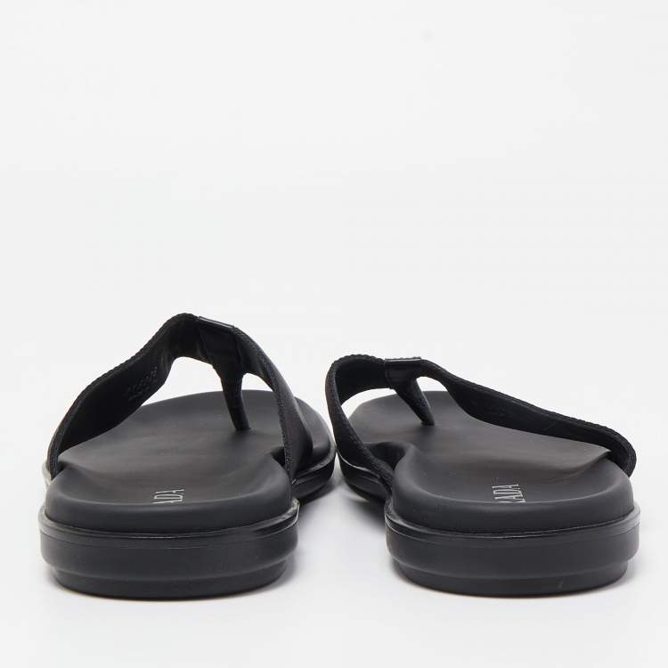 Pre Owned Prada Black Fabric and Leather Thong Flat Sandals Size 42