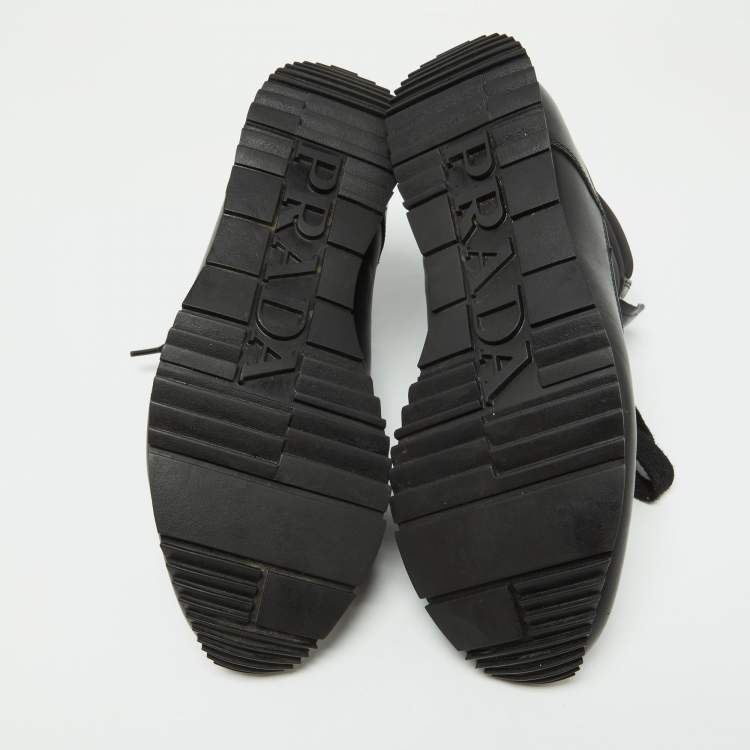 Pre Owned Prada Black Leather and Canvas High Top Sneakers Size 41