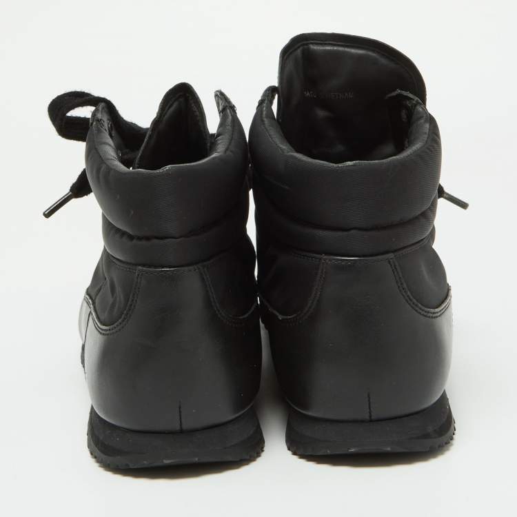 Pre Owned Prada Black Leather and Canvas High Top Sneakers Size 41