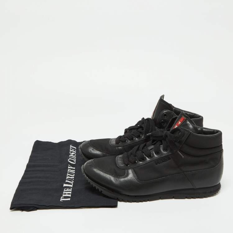 Pre Owned Prada Black Leather and Canvas High Top Sneakers Size 41