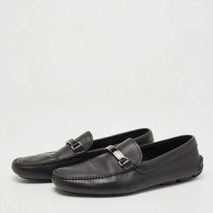 Pre Owned Prada Black Leather Slip On Loafers Size 42