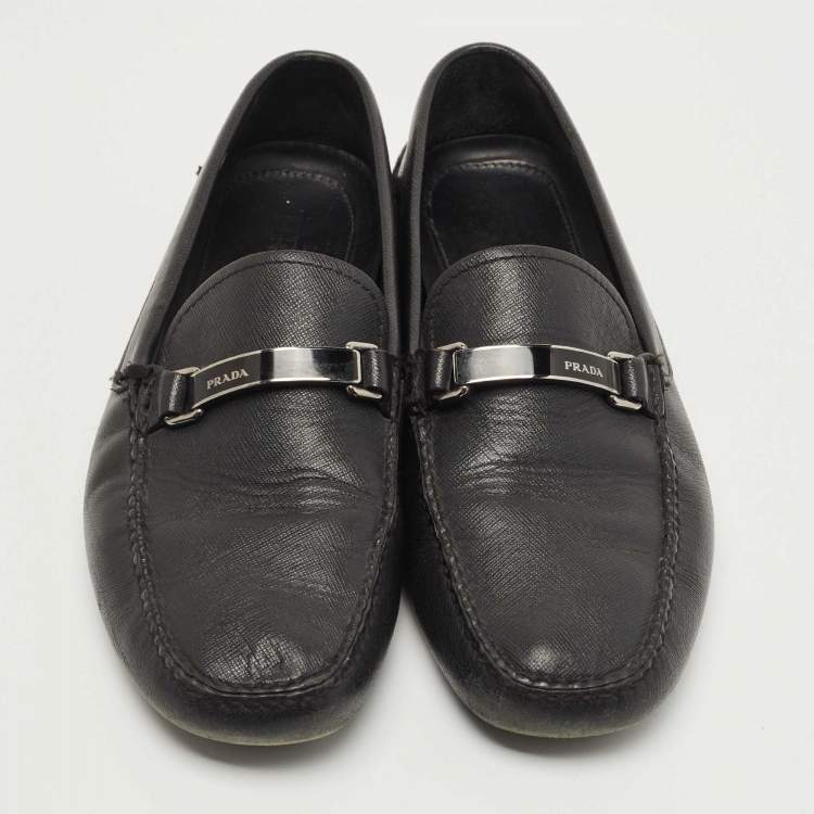 Pre Owned Prada Black Leather Slip On Loafers Size 42