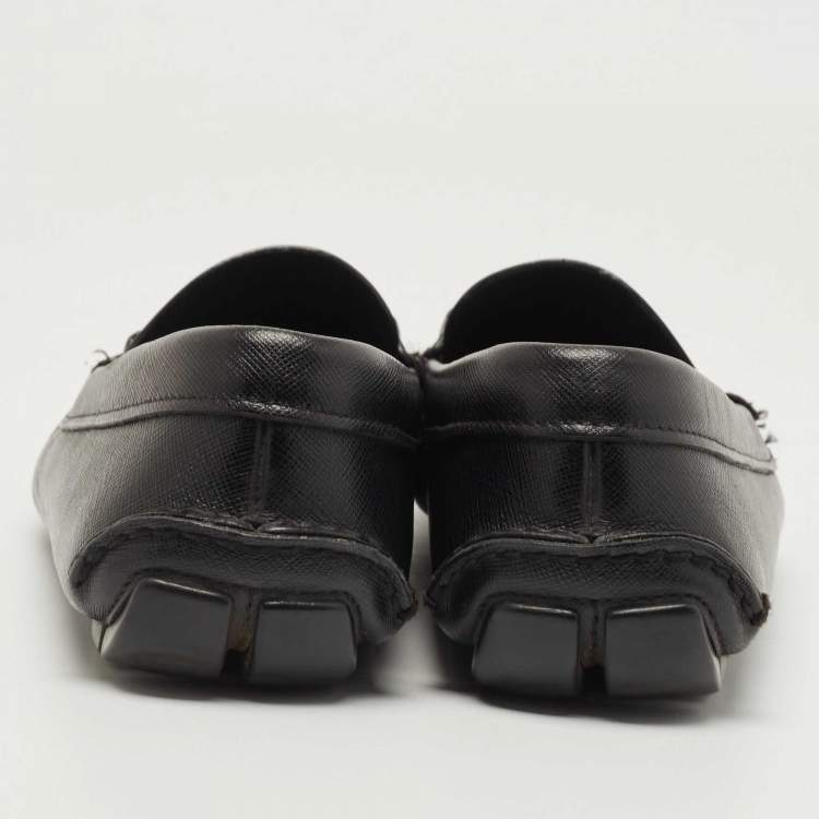 Pre Owned Prada Black Leather Slip On Loafers Size 42