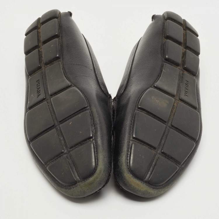 Pre Owned Prada Black Leather Slip On Loafers Size 42