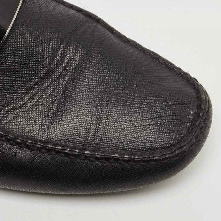 Pre Owned Prada Black Leather Slip On Loafers Size 42