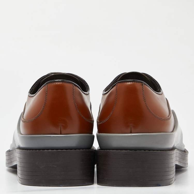 Pre Owned Prada Brown Leather Lace Up Oxfords Size 43.5 