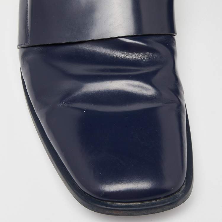 Pre Owned Prada Navy Blue Leather Square Toe Loafers Size 43.5
