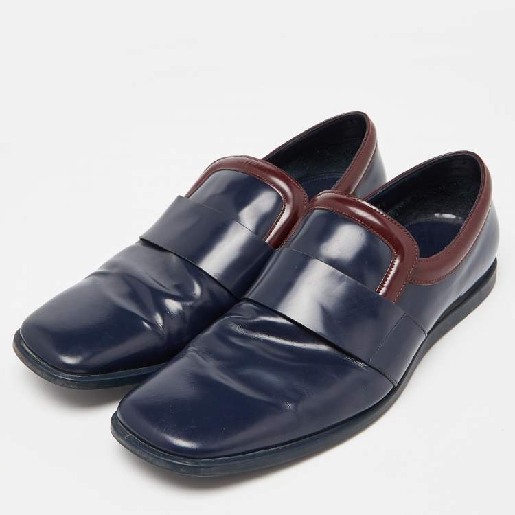 Pre Owned Prada Navy Blue Leather Square Toe Loafers Size 43.5