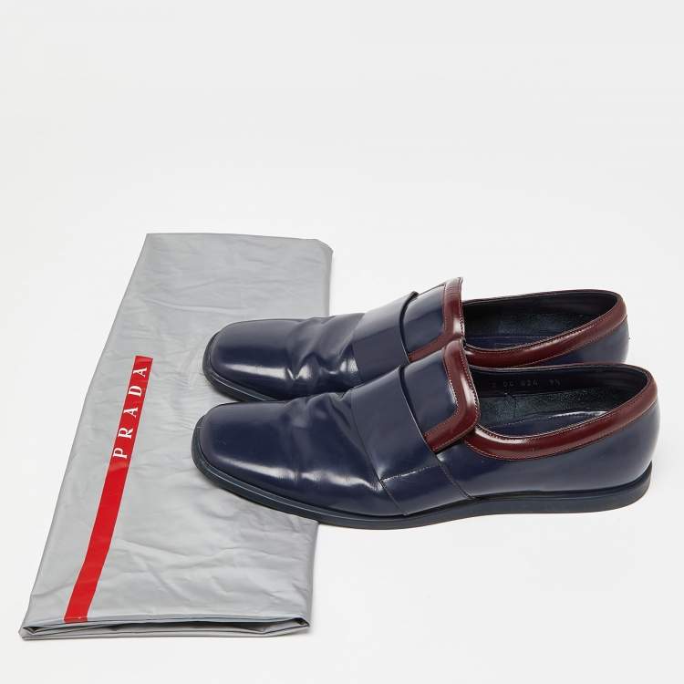 Pre Owned Prada Navy Blue Leather Square Toe Loafers Size 43.5