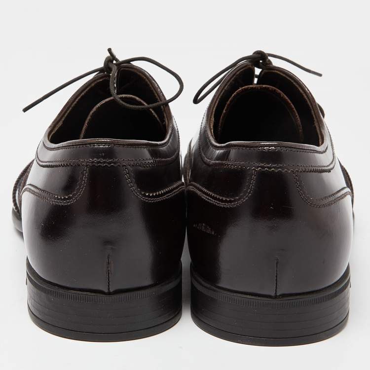 Pre Owned Prada Brown Patent Leather Lace Up Oxfords Size 43.5