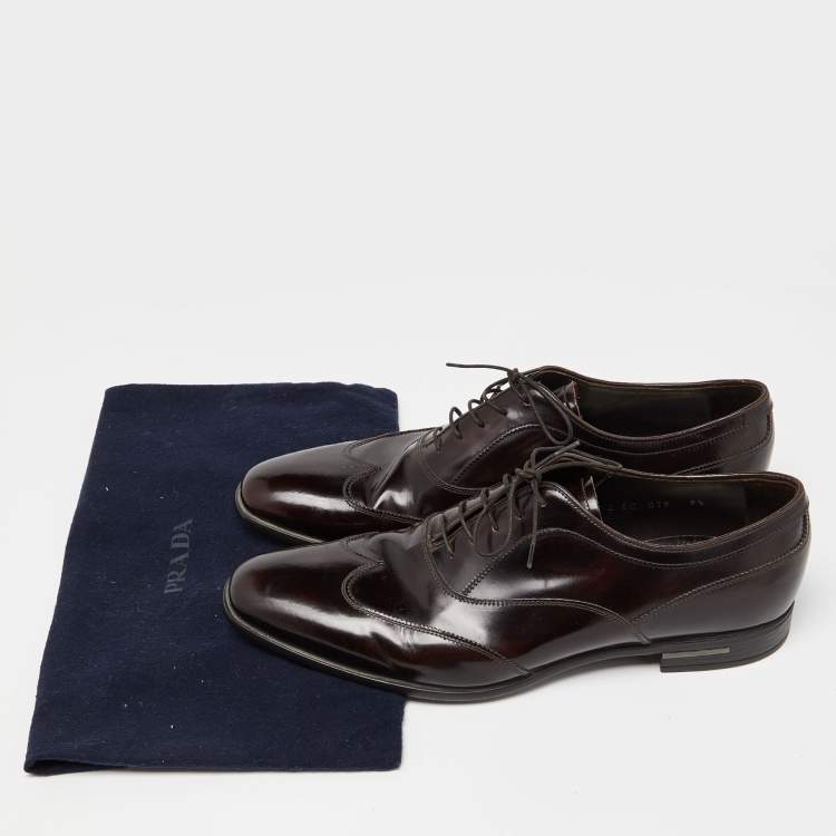 Pre Owned Prada Brown Patent Leather Lace Up Oxfords Size 43.5