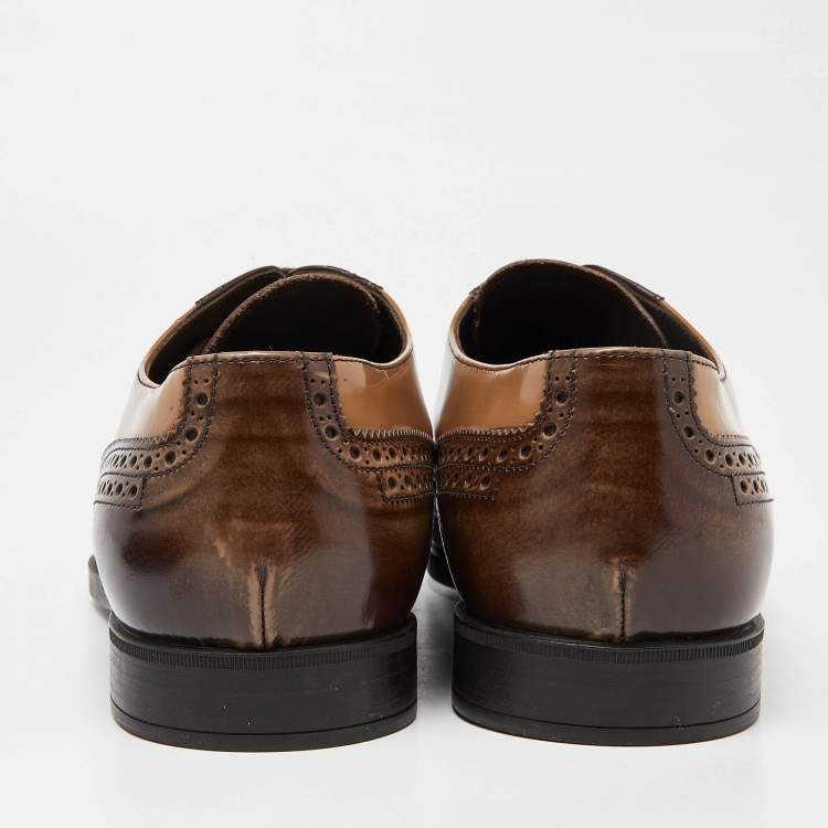 Pre Owned Prada Brown/Beige Brogue Leather Lace Up Derby Size 43.5 