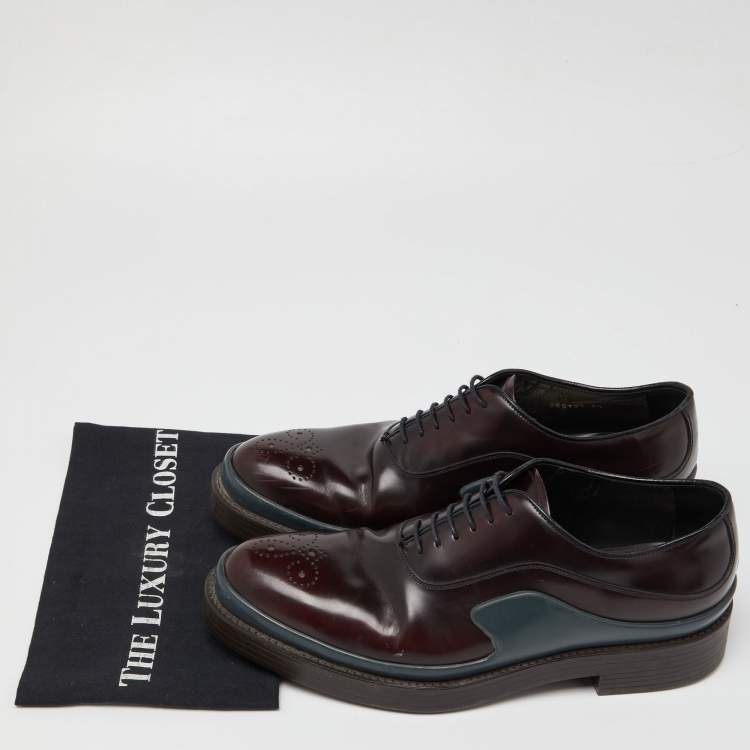 Pre Owned Prada Burgundy Leather Lace Up Oxfords Size 43.5