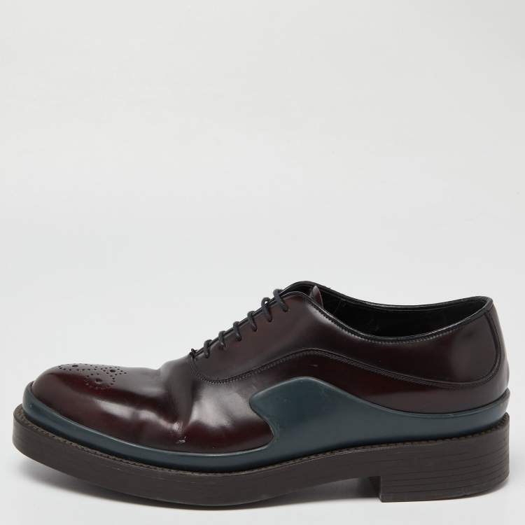 Pre Owned Prada Burgundy Leather Lace Up Oxfords Size 43.5