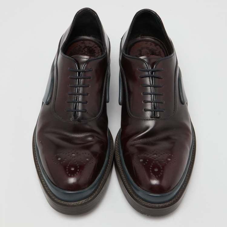 Pre Owned Prada Burgundy Leather Lace Up Oxfords Size 43.5