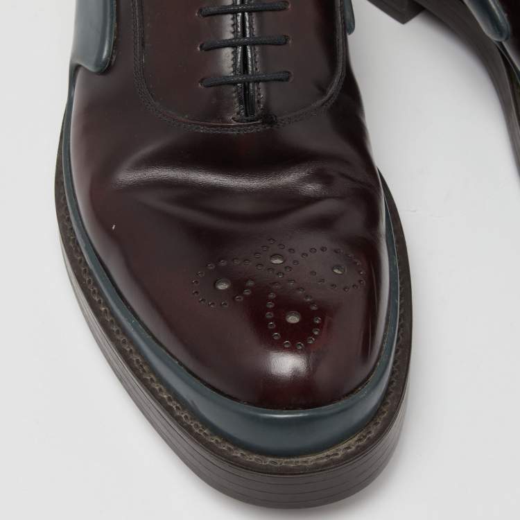 Pre Owned Prada Burgundy Leather Lace Up Oxfords Size 43.5
