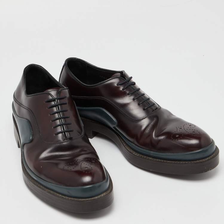 Pre Owned Prada Burgundy Leather Lace Up Oxfords Size 43.5
