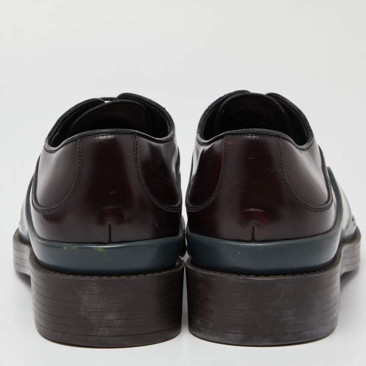 Pre Owned Prada Burgundy Leather Lace Up Oxfords Size 43.5