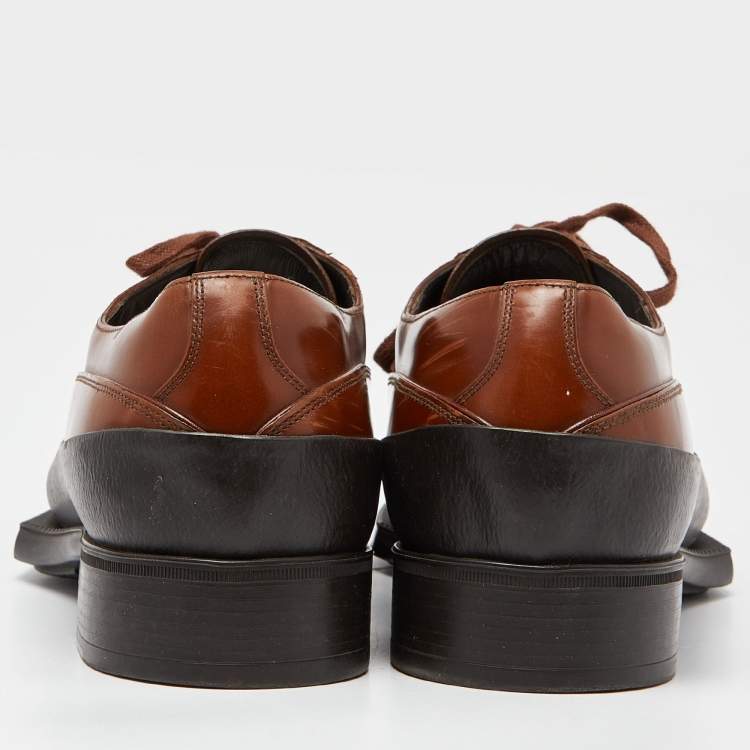 Pre Owned Prada Brown/Black Leather and Rubber Lace Up Oxfords Size 43