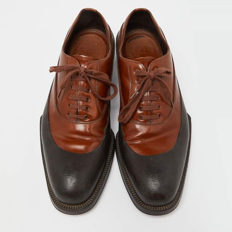 Pre Owned Prada Brown/Black Leather and Rubber Lace Up Oxfords Size 43