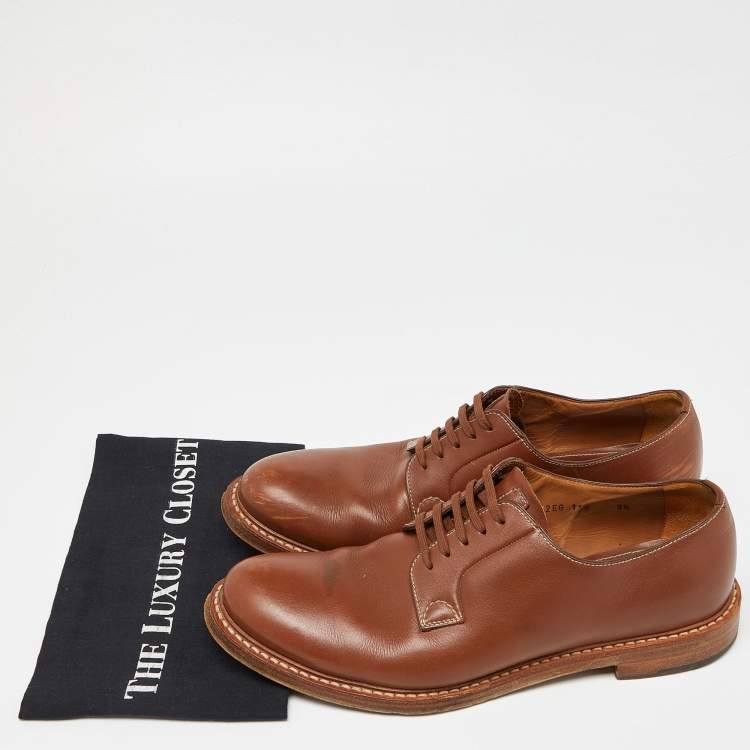 Pre Owned Prada Brown Leather Lace Up Derby Size 43.5 