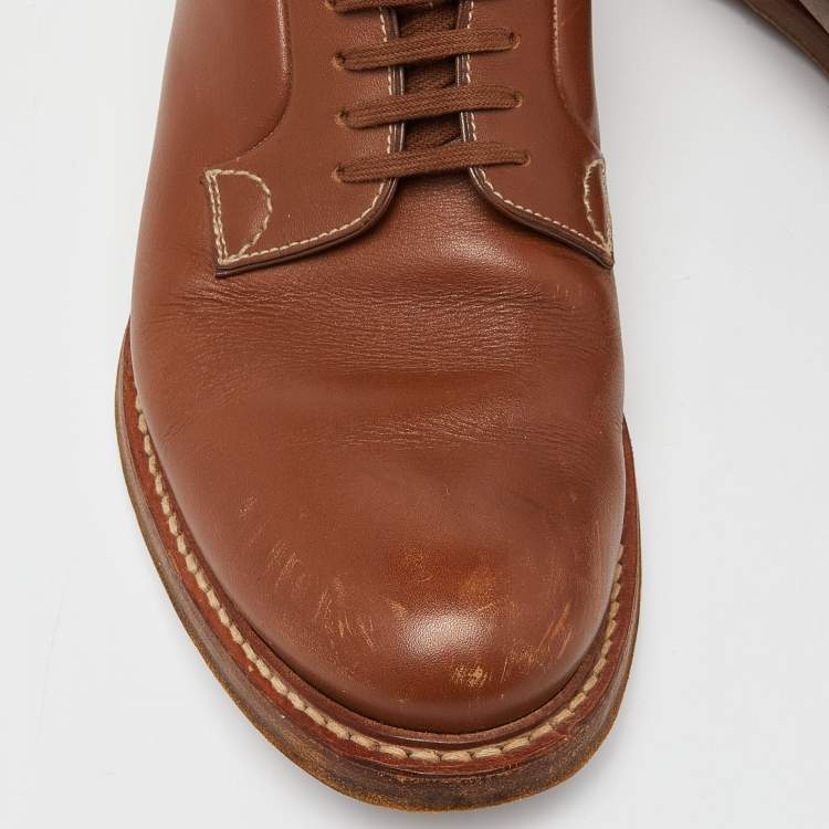 Pre Owned Prada Brown Leather Lace Up Derby Size 43.5 
