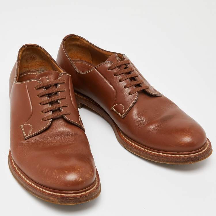 Pre Owned Prada Brown Leather Lace Up Derby Size 43.5 