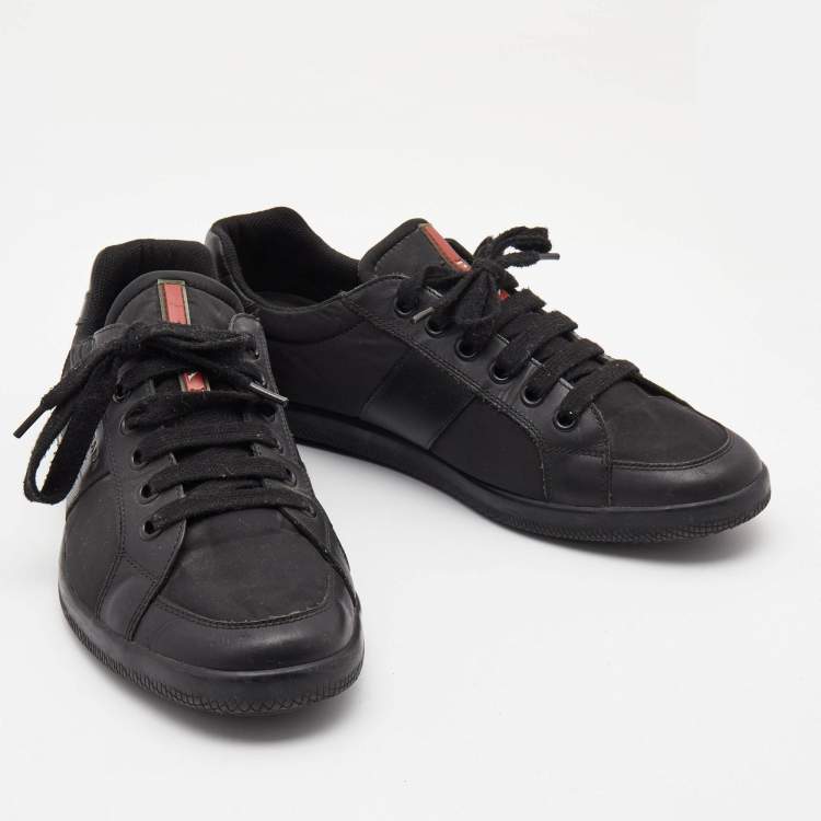 مملوكة مسبقًا Prada Black Leather and Nyon Low Top Sneakers Size 44