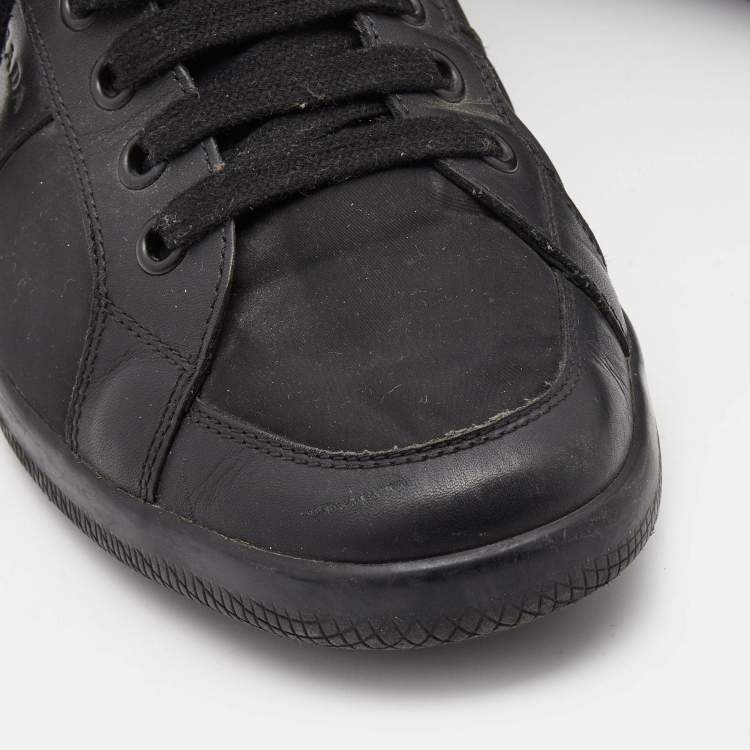 مملوكة مسبقًا Prada Black Leather and Nyon Low Top Sneakers Size 44