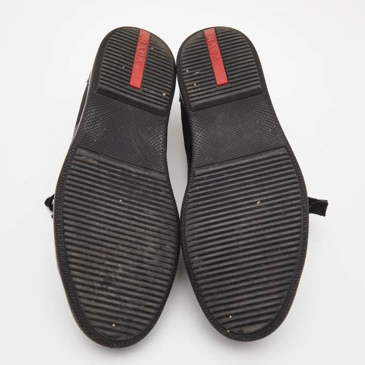 مملوكة مسبقًا Prada Black Leather and Nyon Low Top Sneakers Size 44