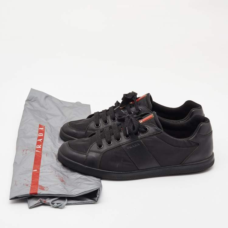 مملوكة مسبقًا Prada Black Leather and Nyon Low Top Sneakers Size 44