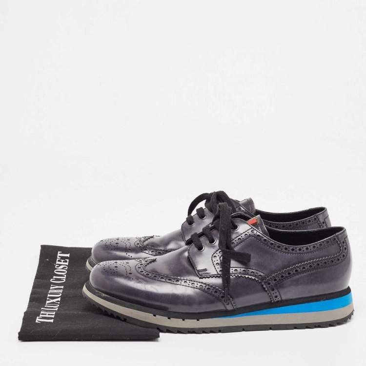 Pre Owned Prada Sport Navy Blue Leather Brogue-Oxford Sneakers Size 43.5