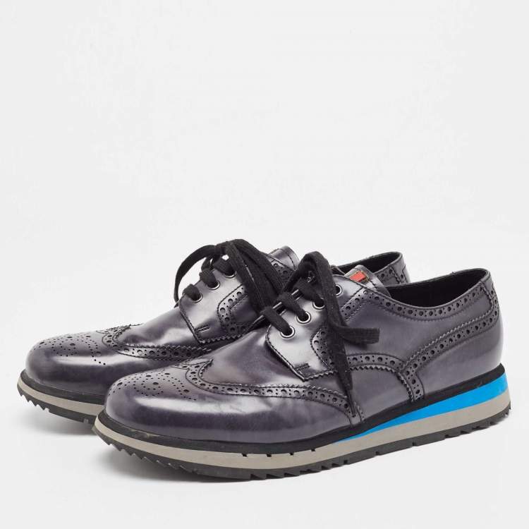 Pre Owned Prada Sport Navy Blue Leather Brogue-Oxford Sneakers Size 43.5