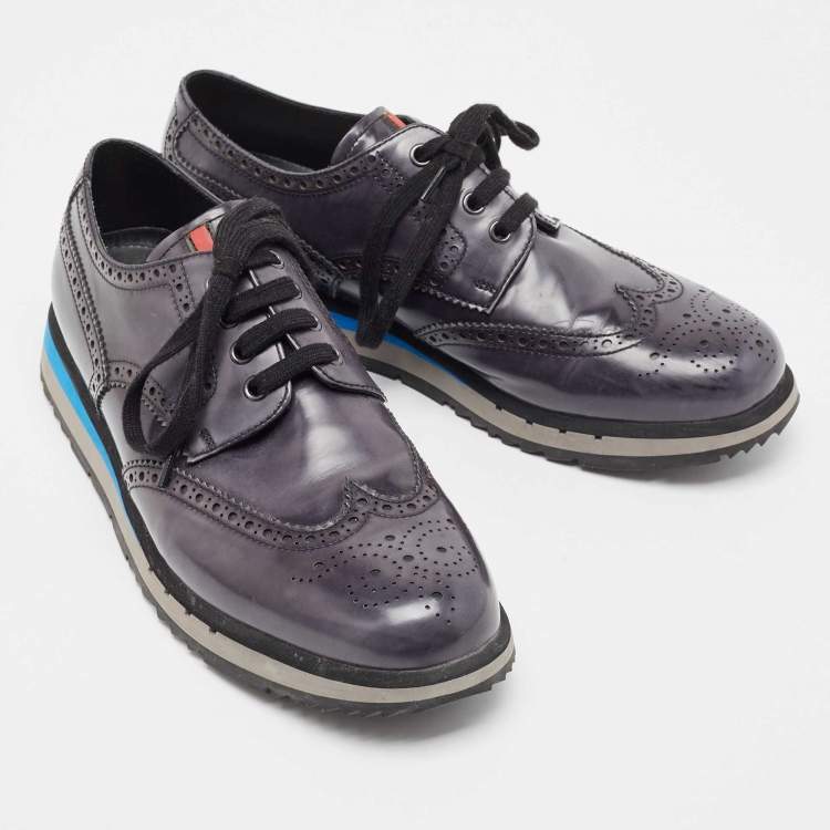 Pre Owned Prada Sport Navy Blue Leather Brogue-Oxford Sneakers Size 43.5