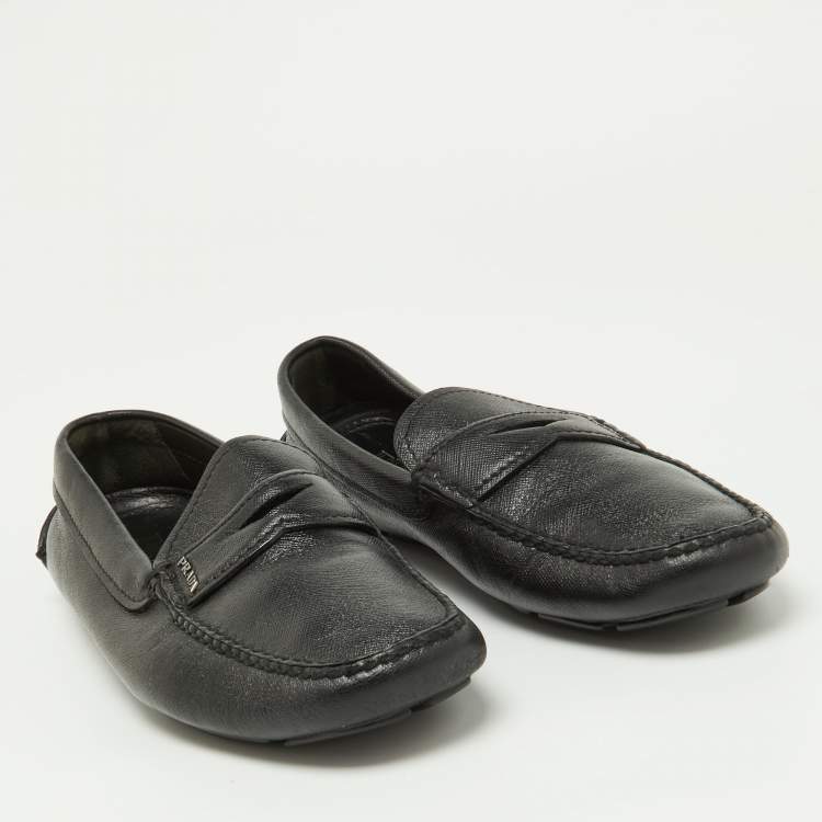 Pre Owned Prada Black Saffiano Leather Penny Loafers Size 40.5