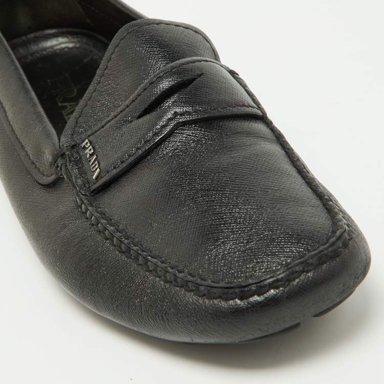 Pre Owned Prada Black Saffiano Leather Penny Loafers Size 40.5