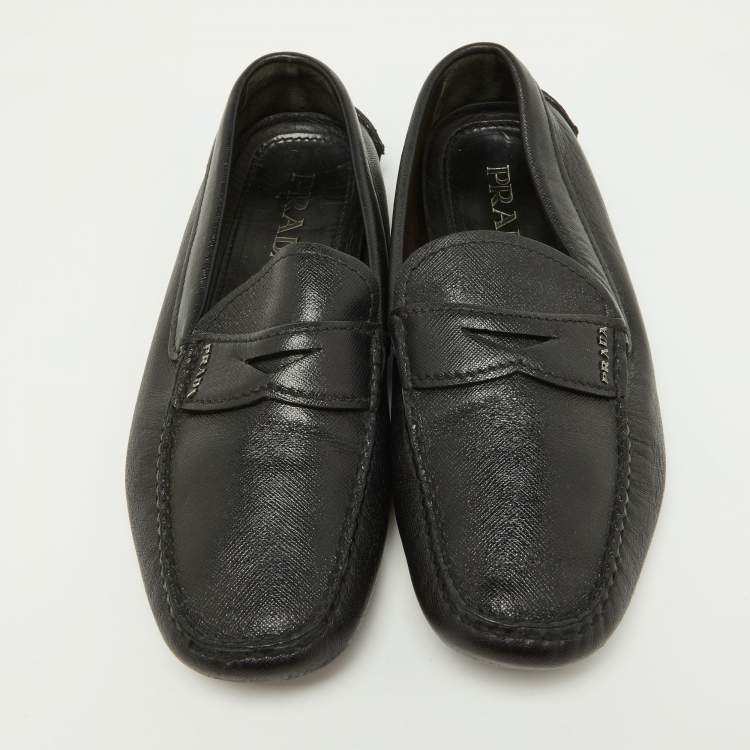 Pre Owned Prada Black Saffiano Leather Penny Loafers Size 40.5