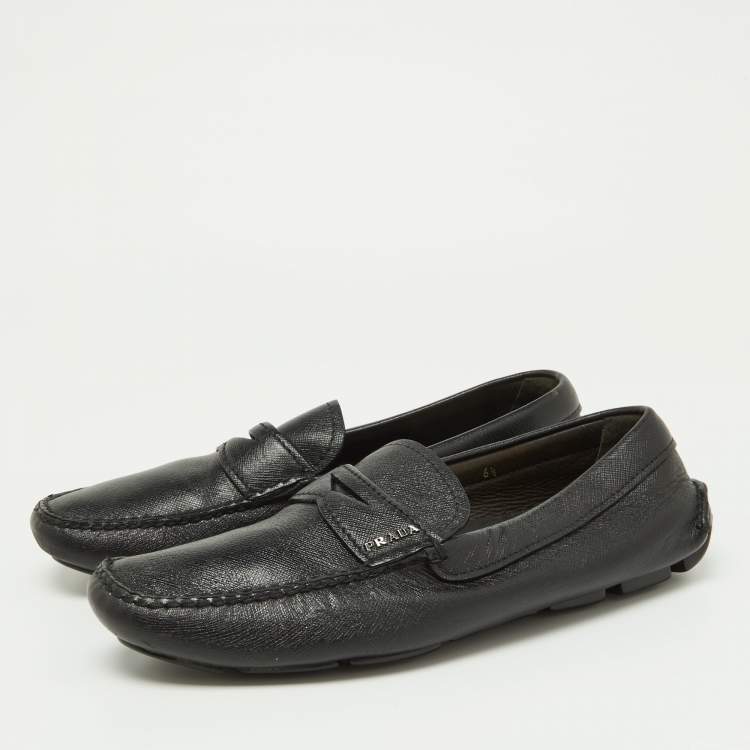 Pre Owned Prada Black Saffiano Leather Penny Loafers Size 40.5