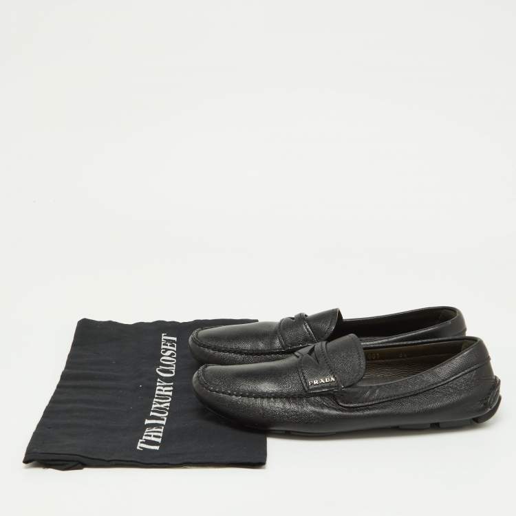 Pre Owned Prada Black Saffiano Leather Penny Loafers Size 40.5
