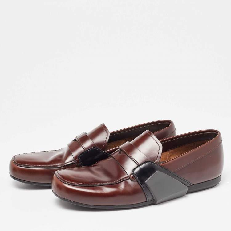 Pre Owned Prada Brown Leather Slip On Loafers Size 42