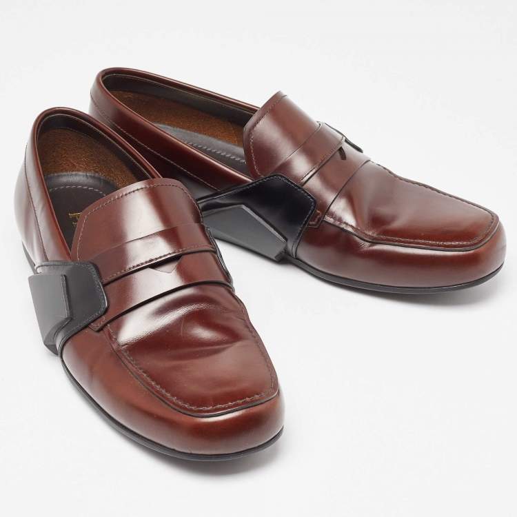 Pre Owned Prada Brown Leather Slip On Loafers Size 42