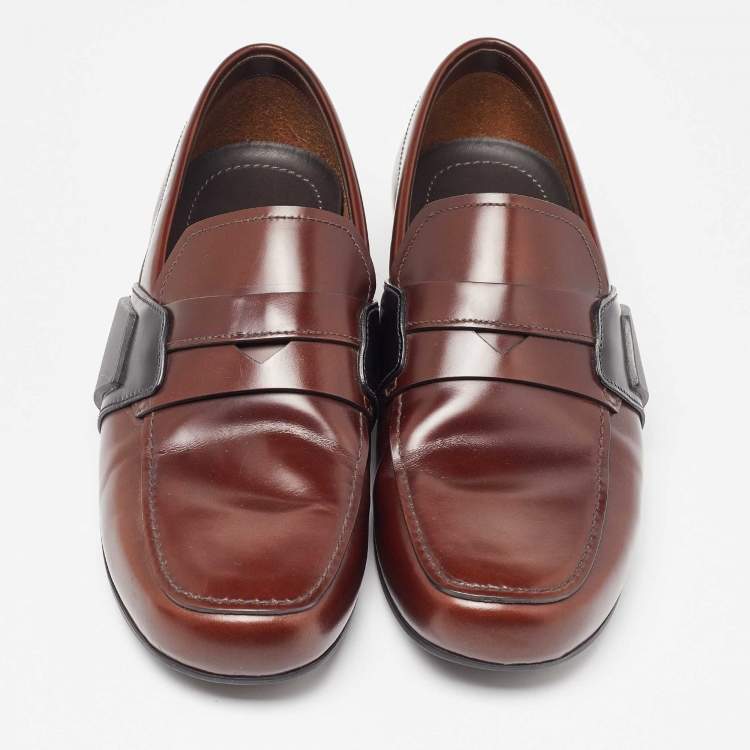 Pre Owned Prada Brown Leather Slip On Loafers Size 42