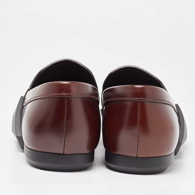 Pre Owned Prada Brown Leather Slip On Loafers Size 42