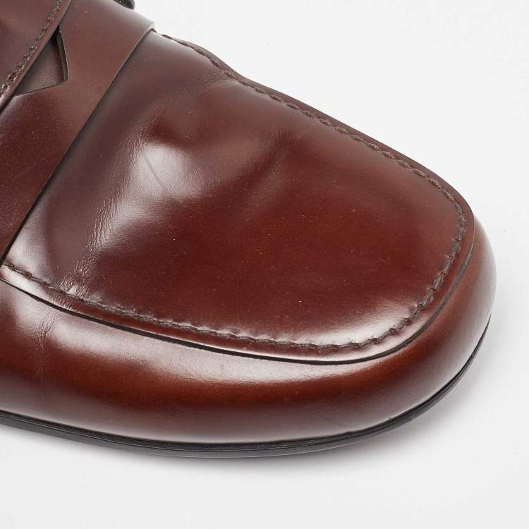 Pre Owned Prada Brown Leather Slip On Loafers Size 42