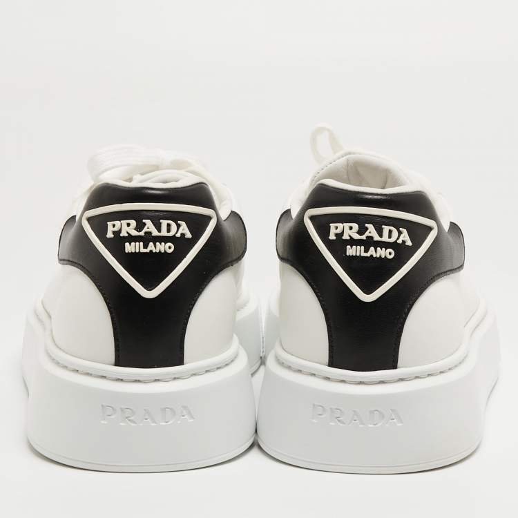 Pre Owned Prada White/Black Leather Macro Low Top Sneakers Size 42