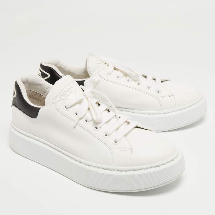 Pre Owned Prada White/Black Leather Macro Low Top Sneakers Size 42