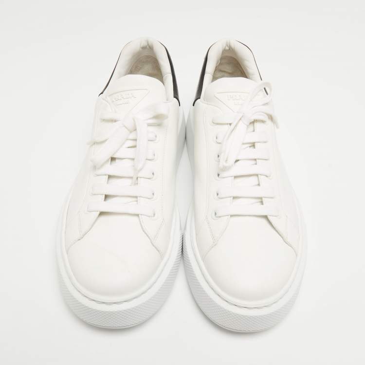 Pre Owned Prada White/Black Leather Macro Low Top Sneakers Size 42