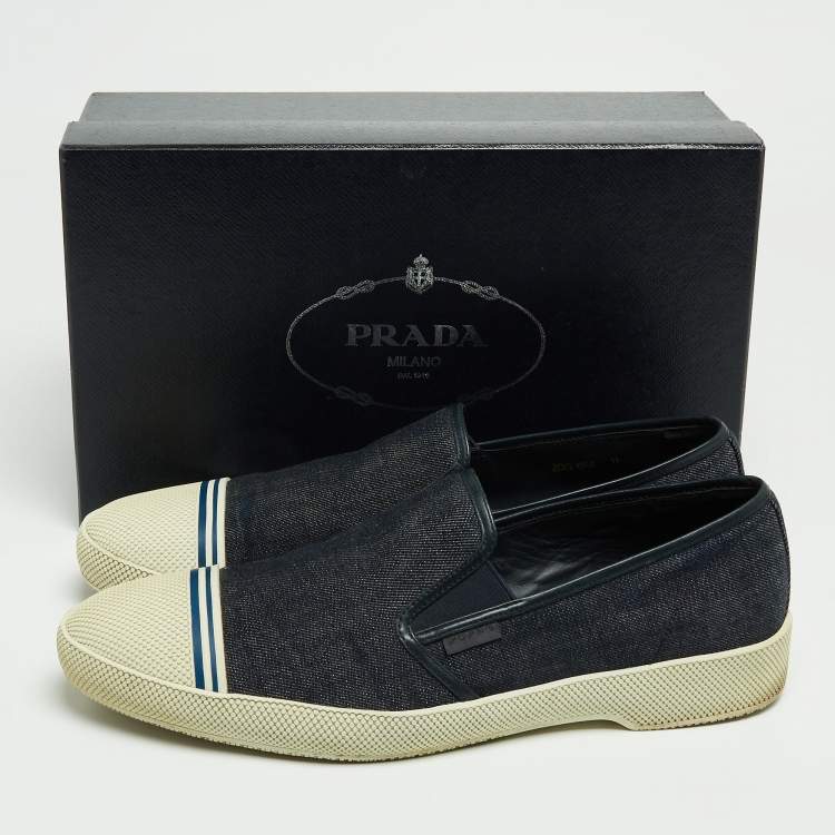 Pre Owned Prada Navy Blue Denim Slip On Sneakers Size 45